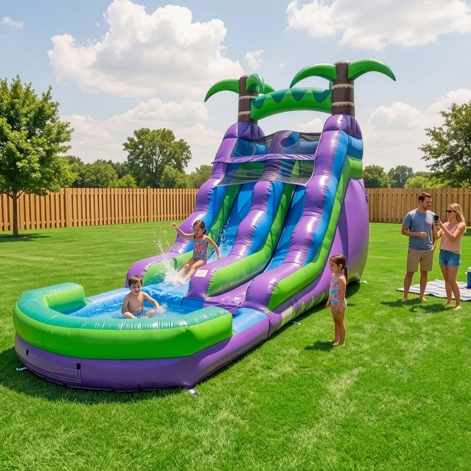 16' Purple Tropical Water Slide with Attached Pool 16' Purple Tropical Water Slide with Attached Pool