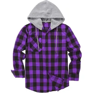 Men’s flannel hoodie shirts, casual button-down plaid shirts, jackets for men—long-sleeve stylish hooded tops with pockets, suitable for spring and autumn daily wear and outdoor activities; comfortable, warm, versatile tops.