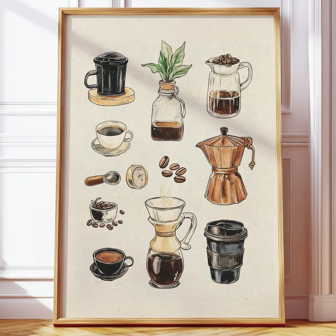 Retro Vintage Coffee Chart Poster – Aesthetic Minimalist Coffee Guide Wall Art | Poster for Home Coffee Bars, Kitchen Decor, and Barista Stations