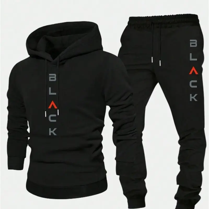 Men's Letter Print Hoodie & Drawstring Waist Sweatpants Two-piece Set, Regular Fit Casual Long Sleeve Hooded Sweatshirt & Jogger Pants for Fall & Winter, Casual Sweatsuit Outfits