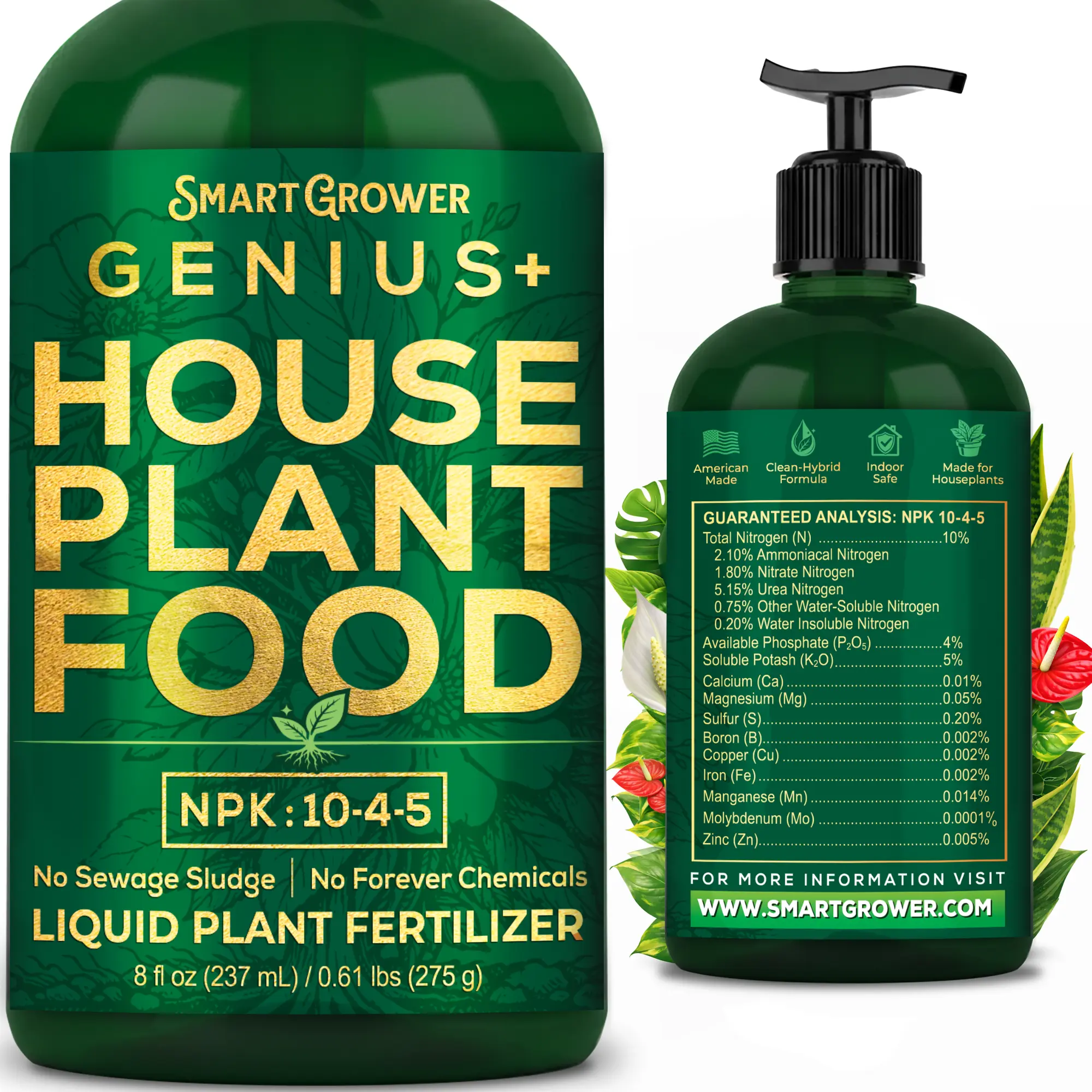 Smart Grower Genius+ Simple Multi-Purpose Plant Fertilizer - 8 fl oz Concentrate with Built-In Easy Squirt Pump, Nutrient Boost for Indoor and Outdoor Gardens