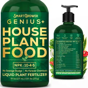 Plant Food For Houseplants, Instant Indoor Plant Fertilizer For Healthier Plants, Clean & Safe for Indoor & Outdoor Use, USA Made - Smart Grower Genius+ Easy Squirt Pump 8oz Makes 96 Gallons