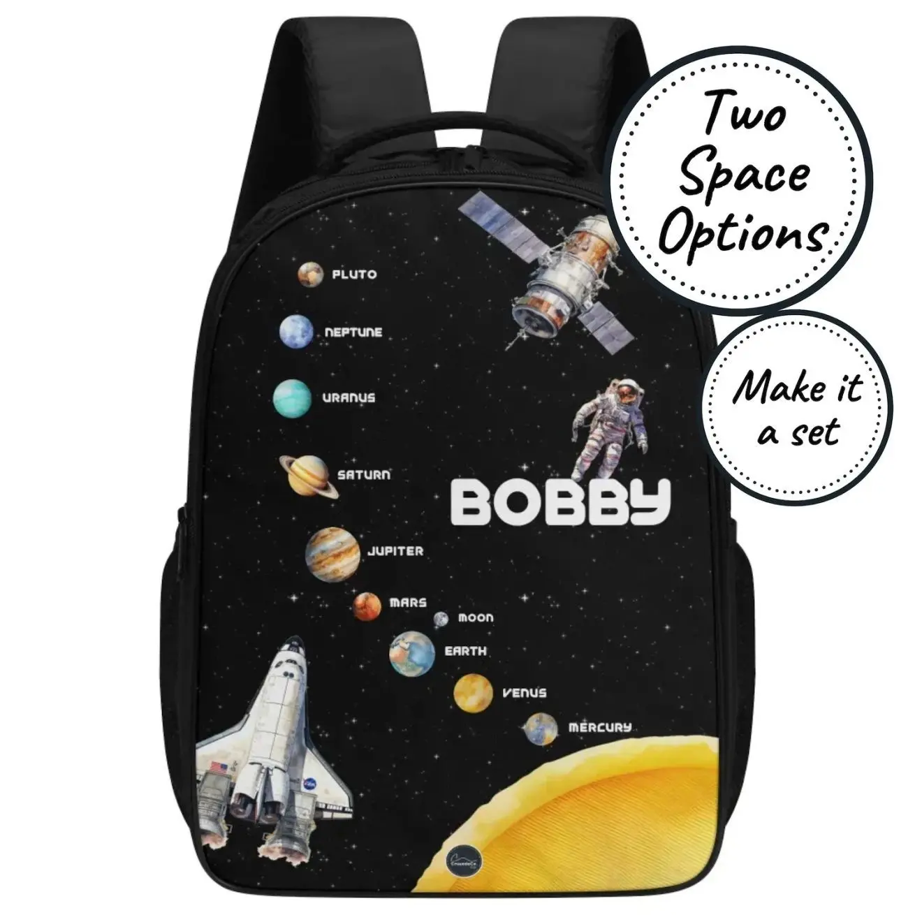 Personalized Solar System Backpack, Custom Name Kids School Bag, Planet Book Bag for Boys