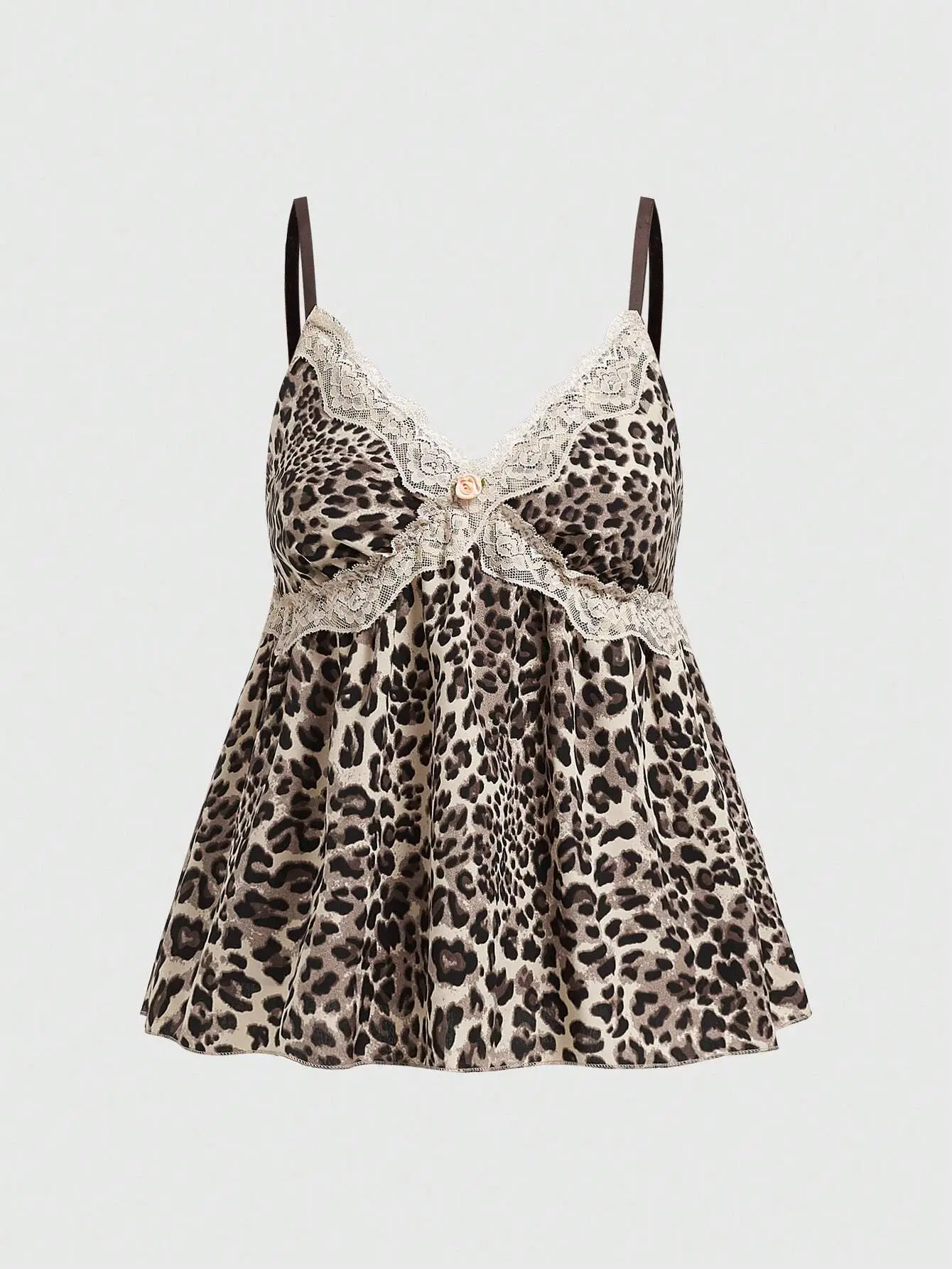 LALUZ Lace Trimmed Babydoll Cami Top Plus Size Leopard Print Summer Trendy Casual Wear Cute Flowy Blouse Beach Vacation Outfit