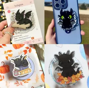 (4 Options) Black Dragon Book MagSafe Phone Grip, Fantasy Bookish Phone Holder, Cute Book Lover Kindle Grip, Cartoon Characters Grip Holder, Gifts For Girls Boys