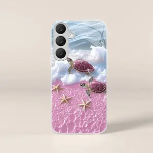 Cute tropical summer vacation phone case, clear coastal island ocean bumper for Galaxy S25 FE — 975