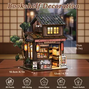3D Wooden DIY Puzzle Set With LED, Desk Ornament, Japanese Grocery Store Architectural Style, Adult Toy, Creative Gift, Exquisite Ornament, Stress Relief For Adults