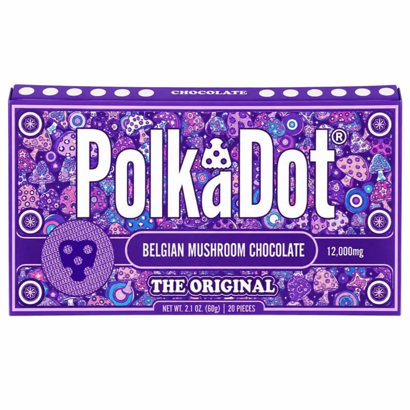 Polkadot Original Belgian Chocolate, 20 Count, High Potency Plant-based Mushroom Snack, 100% Organic, High-Quality Ingredients, Made in USA, All Natural, Healthy Chocolate, 20 Piece Chocolate Bar