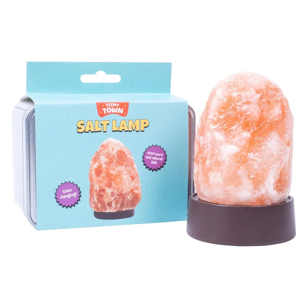 Teeny Town Miniature Himalayan Salt Lamp – Battery Operated LED Mood Light with Carry Case – Ideal for Desktops, Coffee Tables, and Small Spaces – Natural Orange Glow