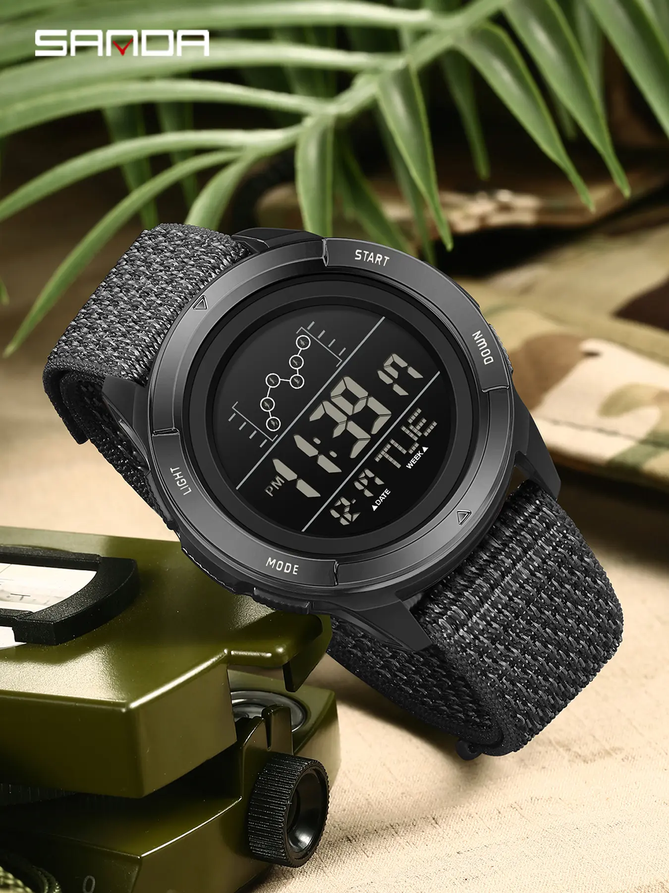 Sanda men's electronic watch sports fashion multifunctional single display alarm clock round large dial waterproof outdoor sports watch, Fashionable Waterproof Wristwatch