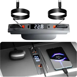 2 Type-C USB Hub for Tesla Model 3 Model Y Accessories 2024 2023 2022 2021 Tesla Car USB Charger Multi Port with Fast Charger Retractable Cable Docking Station (Not Fit Model 3 2024)