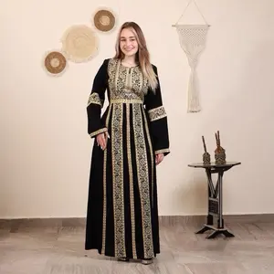 Modern Palestinian Thobe 3 color ,green ,blue red¯black with stone Long Sleeve Womenswear Boho Fit Casual Dress