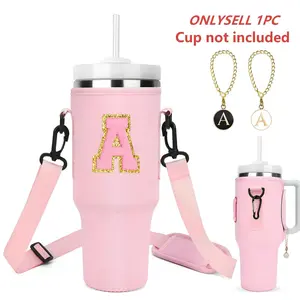 Water Bottle Holder Bag with Letter Charm, 1 Count Water Bottle Carrier with Strap for Stanley Cup, Drinkware Accessories for Home Office, Tumbler