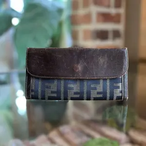 Pre-owned FENDI canvas Small Leather Goods Sas Brown Vintage Zucca Wallet