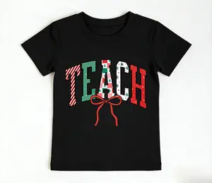Vintage Oversized Graphic Tee, TEACH Christmas Teacher T-Shirt, Retro Holiday School Coquette Bow Top for Women, Trendy Teacher Life Shirt, Comfort Colors Apparel, Gift for Educators, Daily Outfit