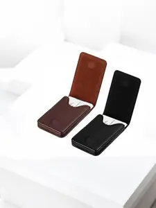 1/2pcs Business Card Holder Wallet PU Leather Magnetic Closure Credit Card ID Case, Carbon Coffee Color, Compact Design, Card Slot