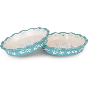 Pie Pan Stoneware Pie Plate, 9 inch Deep Dish, Nonstick Baking Dish, Set of 2, Turquoise Bakeware