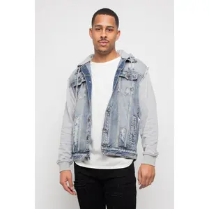 Fleece Denim Jacket with Hood