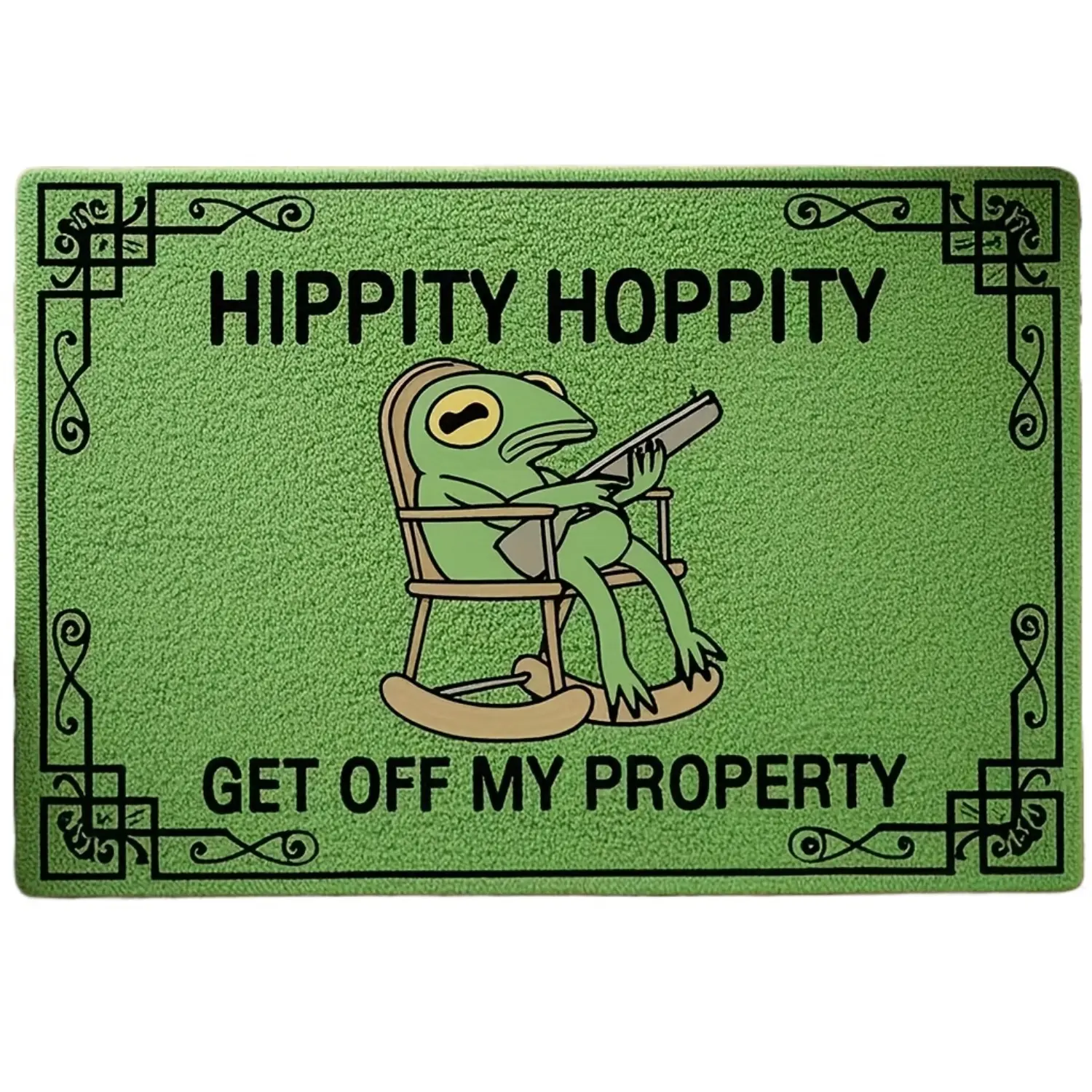 Whimsical Green Frog "Hippity Hoppity Get Off My Property" Welcome Mat - Non-Slip Backing & Edge Locking, Machine Washable 100% Polyester Indoor/Outdoor Mat for Entryway, Living Room Home Decor, Indoor Outdoor Mat | Playful Design | Nonslip Safety
