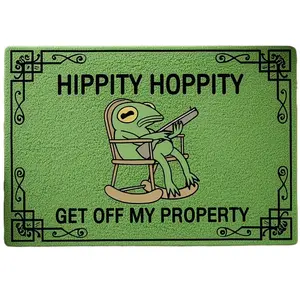 Whimsical Green Frog "Hippity Hoppity Get Off My Property" Welcome Mat - Non-Slip Backing & Edge Locking, Machine Washable 100% Polyester Indoor/Outdoor Mat for Entryway, Living Room Home Decor, Indoor Outdoor Mat | Playful Design | Nonslip Safety