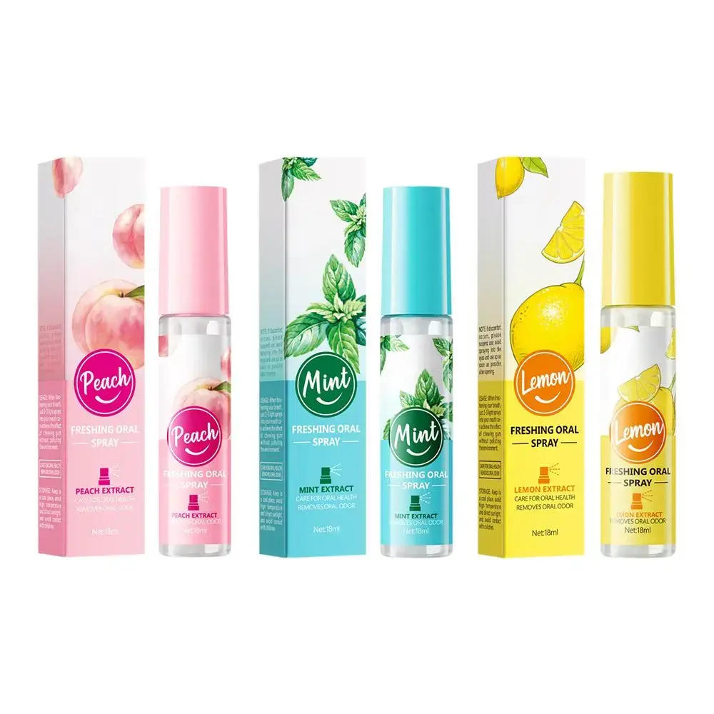 (3 PCS) Fruit-Flavored Crystal Oral Spray - Menthol-Infused, Gentle, Light, Non-Greasy Portable Breath Freshener with Natural Fragrances (Peach, Mint, Lime, Lemon) for After Meals, Outdoor Activities, Peppermint, Lightweight, Confidence, Freshens Breath,,