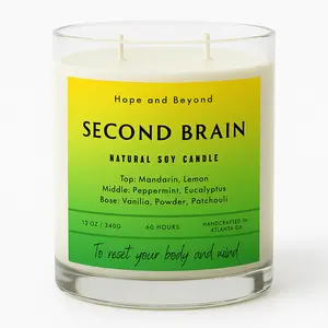 Hope and Beyond Second Brain Natural Soy Candle 12 oz Scented with Eucalyptus & Peppermint for Mental Clarity Mood Lifts Decor Light Ornaments Handcrafted in Atlanta GA - Perfume