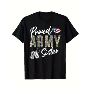 US Graduation Sister T-Shirt - Family Gift, Breathable Casual Round Neck Tee with Sister Design, Honor Souvenir for Graduation Ceremony, Unisex for Men & Women (Soldier Training/Proud Brother/Sister) - Machine