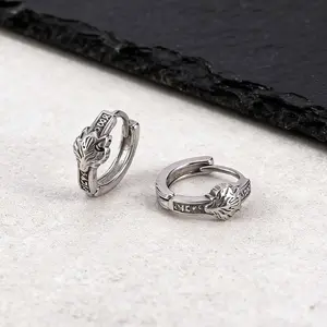 GTHIC Nordic Rune Wolf Head Stainless Steel Earrings Rugged Viking-Inspired Fashion Piece for Festivals or Everyday Styling