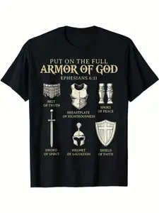 Unisex "Full Armor Of God" Ephesians 6:11 T-Shirt Vintage Christian Warrior Armor Design Soft Cotton Short Sleeve Crew Neck Top Faith Streetwear Tee