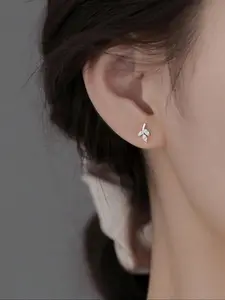 Olive Branch Ear Studs in Brass Material, Cute and Minimalist Design with Embedded Cubic Zirconia, Stylish and Elegant Women's Earrings