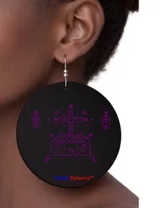 BARON SAMEDI Halloween veve Earrings wood earrings Teardrop Afro Drop Wood Dangle Earrings Women Africa  Huggie Hoop Earring Jewelry Manbo Ougan Spiritual Religious vodou voodoo Haiti Ougan Manbo Erzulie Freda Erzulie Dantor Feray Badagri Legba Damballah