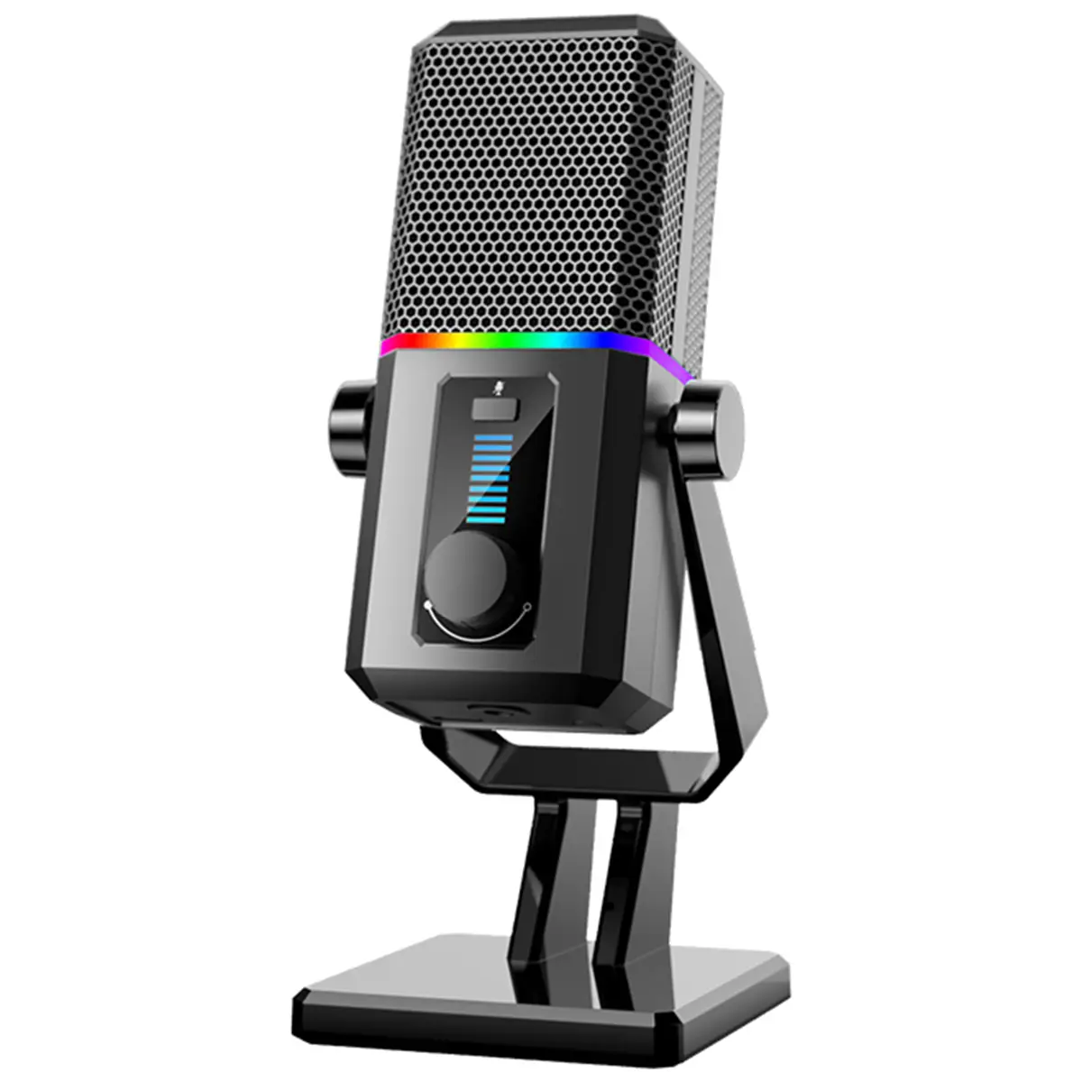 HK2 USB Dynamic Gaming Microphone - Metal Desktop Mic with Adjustable Audio, Plug-and-Play, RGB Light, Mute Button, Gain Control, Noise Reduction, Table Mount for Computer Streaming Setup, Podcasting