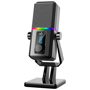 HK2 USB Dynamic Gaming Microphone - Metal Desktop Mic with Adjustable Audio, Plug-and-Play, RGB Light, Mute Button, Gain Control, Noise Reduction, Table Mount for Computer, PC & Laptop Streaming, Podcasting