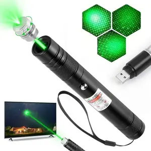 High Power Green Laser Pointer Light with Removable Star Cap, Long-Range Single Pinpoint Mode, Built-in USB Rechargeable Lazer for Interactive Cat Play, Presentations