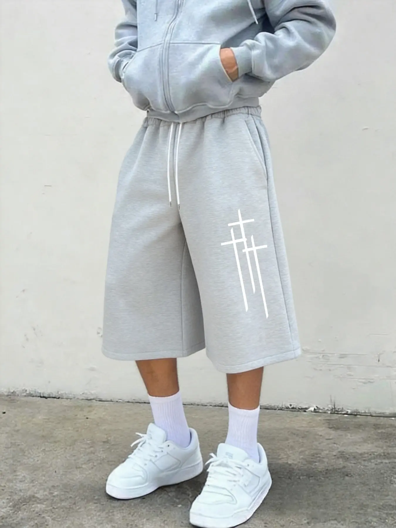 Seven-Quarter Casual Pants, Cross Print, Comfortable Stretch Fabric, Street Style Sweatpants, Resort Style Sweatpants, Cross Pattern Sweatpants, Unisex, Five Sizes Available