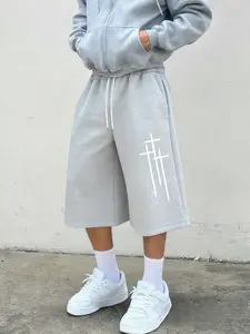 Seven-Quarter Casual Pants, Cross Print, Comfortable Stretch Fabric, Street Style Sweatpants, Resort Style Sweatpants, Cross Pattern Sweatpants, Unisex, Five Sizes Available