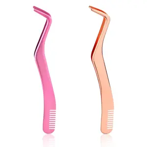 Lash Extension Tweezers, Stainless Steel Eyelash Applicator Tool with Comb Curved Lash Tweezers Eyelash Tweezers for Eyelash Clusters Application and Removal
