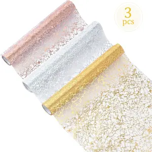 3 Piece /rose /silver Color Table Runner, Sparkly Foil Metal Mesh Tablecloth Roll, Rectangular Polyester Table Decor, Wedding Party Centerpiece