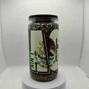 Premade 16oz Snow Globe Tumbler with Glitter in Medium Flow - Colorful Design and Flow Feature Highlighted