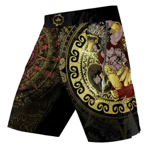 BattleFitGear Men’s Fight Shorts – Mighty Aztec Warrior | Breathable, Stretchable, Designed for MMA, BJJ, Jiu-Jitsu, Crossfit & Fitness