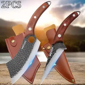 2PCS Stainless Steel Sharp Chef Knife Handmade Forged Multipurpose Kitchen Knife for Cooking Boning Utility Cutting Meat Fish