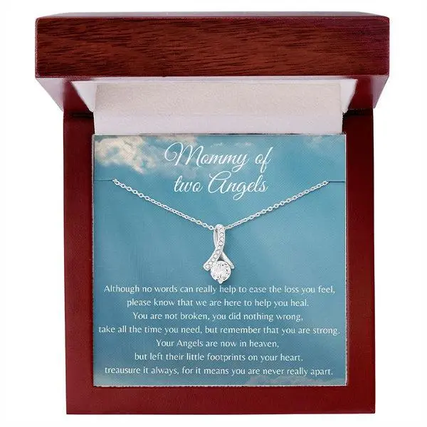 Mommy of Two Angels Memorial Necklace · Sympathy Gift for Loss of Child · Remembrance Jewelry for Mom · Sterling Silver Angel Pendant Gift Box