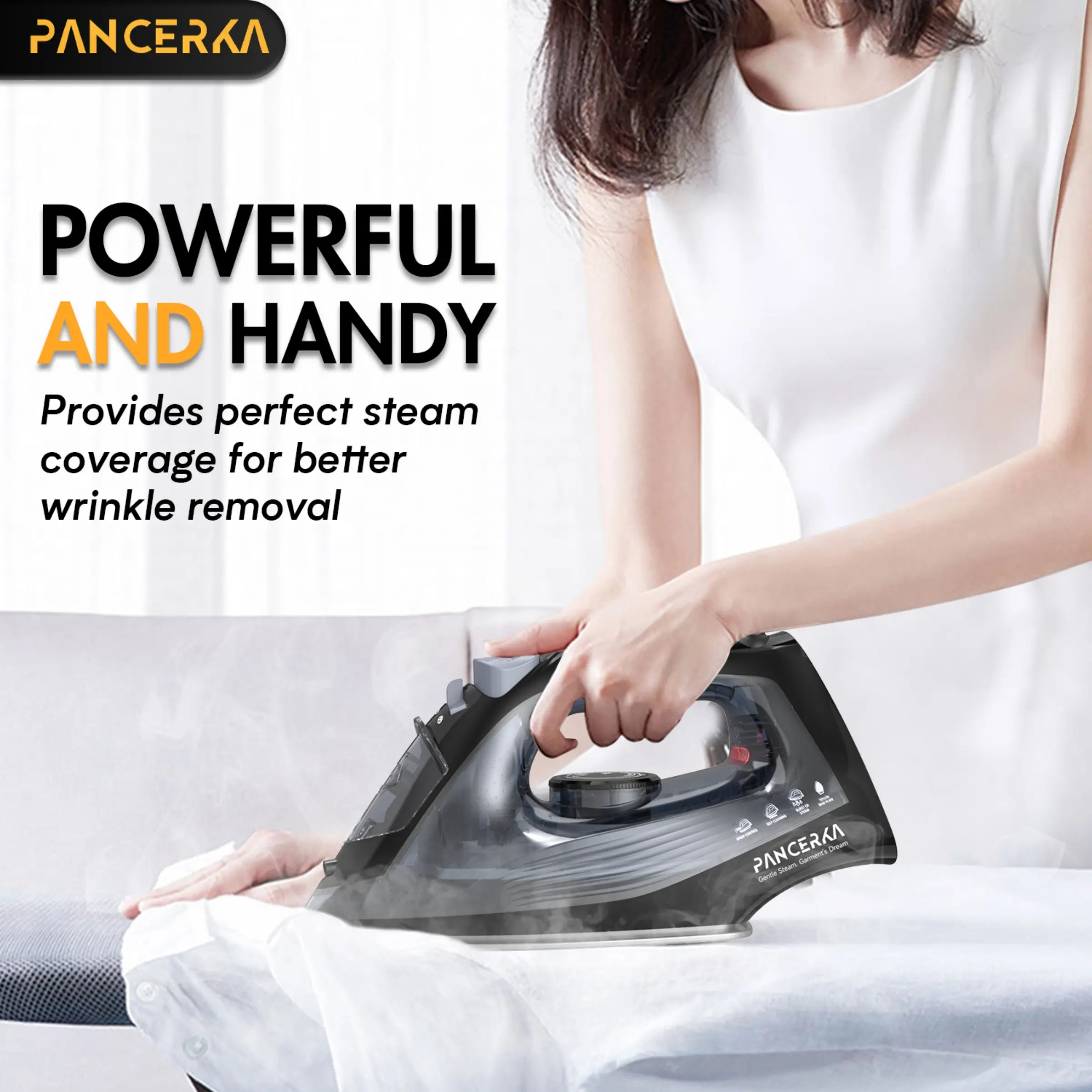 PANCERKA 1200W Steam Iron For Clothes With Adjustable Thermostat, Non-Stick Soleplate, Overheat Protection And Variable Steam Control, Powerful And Long-Lasting Steam For All Fabrics