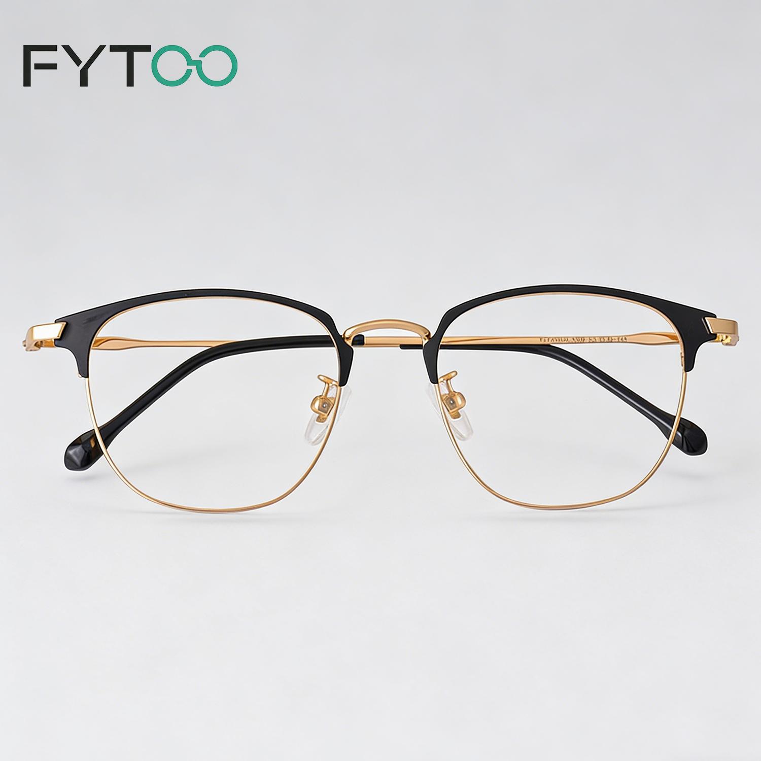 FYTOO Ultra Light Titanium Alloy Eyeframe, Black Frame, Men's and Women's Business Frame, Office Fashion Glasses