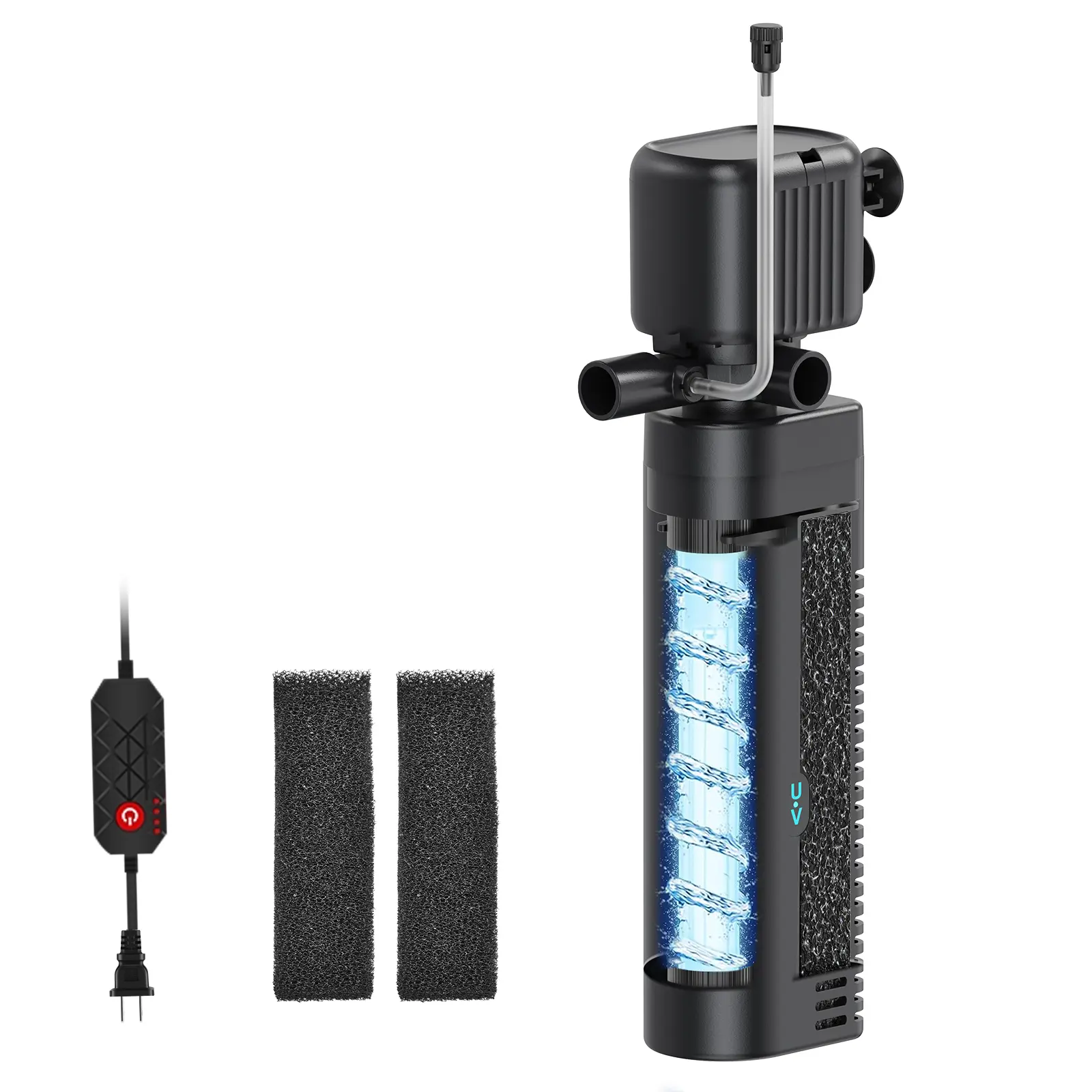 Fish Tank Filter with UV lamp Aquarium Filter Submersible Canister Pump 200GPH for 75-200 Gallon Fish Tank Pond Turtle Saltwater Freshwater