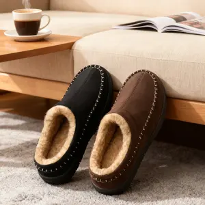 Mens Winter Slippers Thick Rubber Sole Memory Foam Insole Warm Fuzzy Fluffy Comfy Anti-Slip for House Wear Stylish Cozy Gift Brown Flipflop Slide Fashion Square Toe Knee Hi Soft Suede Boy Walking Shoes Men's Wide Slip-On Loafers with Arch Support Women's