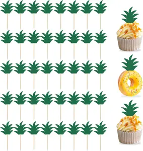 48PCS Pineapple Cupcake Donut Cake Toppers, Pineapple Cute Cupcake Picks for Summer Tropical Hawaiian Party Cake Decorations