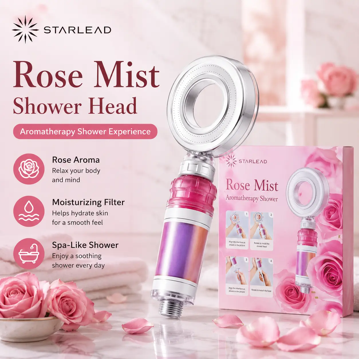STARLEAD Aromatherapy Shower Head, Spa Fragrance Shower Filter Head with Vitamin C, Coconut Oil, Jojoba Oil and Natural Glycerine for Moisturizing Refreshing Daily Shower