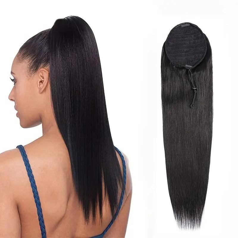 RIVERWOOD Drawstring Ponytail Extension 120g Straight 70% Real Human And 30% Heat-Resistant Synthetic Fiber Blend for Natural Feel Quick & Convenient Application Perfect for Everyday Wear Wearable