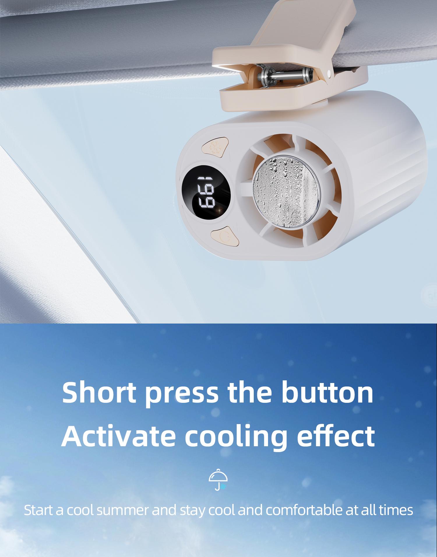 2026 Car Clip On Air Fan with Cooling Function, 199 Speeds Adjustable 360° Rotation, Portable LED Display USB Rechargeable Personal Cooling Fan for Summer Travel Outdoor Activities Cool Fan